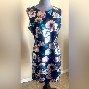 EnFocus Studio Black with Metallic Gold & Silver Floral Midi Dress Size 12 NWOT